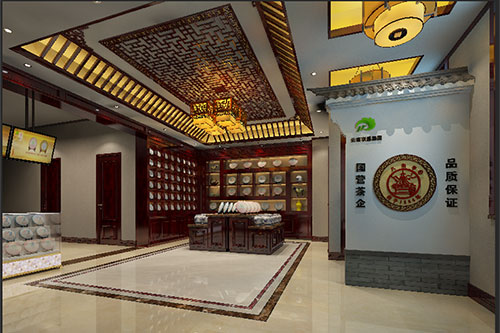 平原古朴典雅的中式茶叶店大堂设计效果图